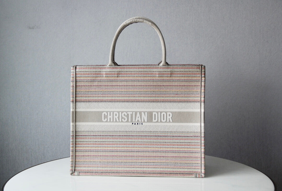 DIR1286 Book bag Tote Embroidery pink white 36.5cm 41.5cm Handbag
