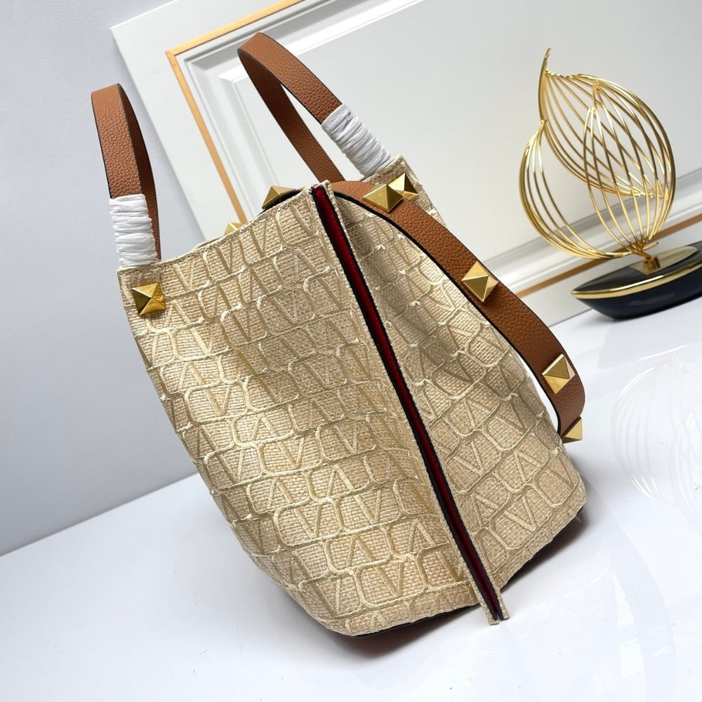 VO GARAVANI VLOGO EMBROIDERED RAFFIA TOTE BEIGE 35CM