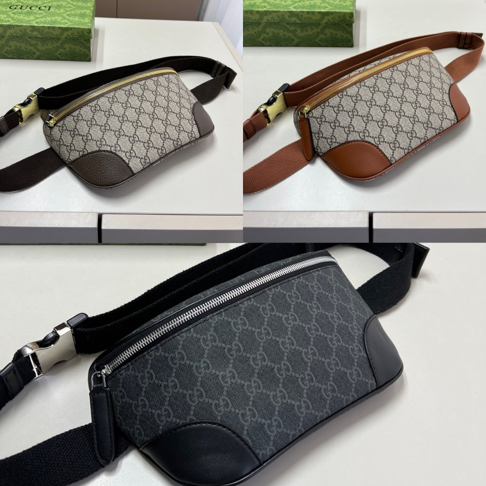 GG GG EMBLEM SMALL BELT BAG BEIGE AND DARK BROWN 23CM ?821165 FAEEC 9786