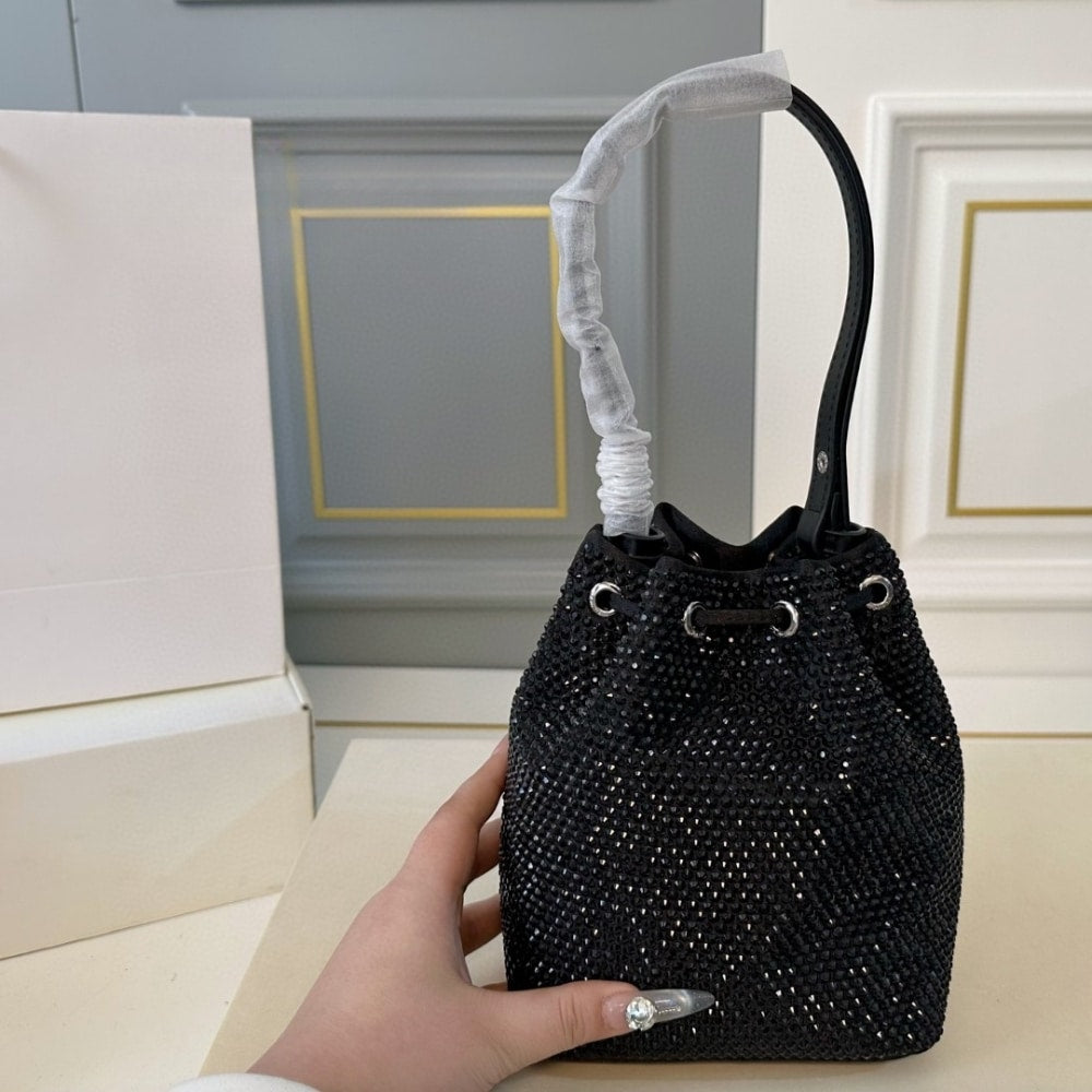 PR SATIN MINI BAG WITH CRYSTALS BLACK 15CM