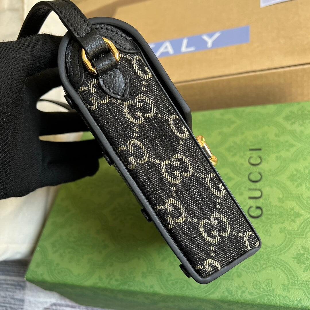 GC Horsebit 1955 mini bag Shoulder crossbody Bag 625615 denim leather Black