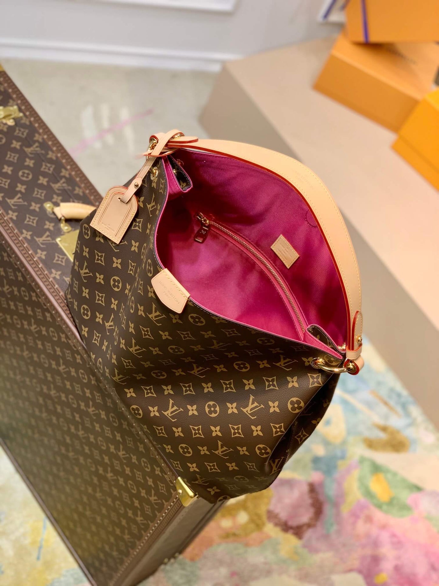 M43703 GRACEFUL MM big size MONOGRAM ROSE RED subaxillary bag Handbag