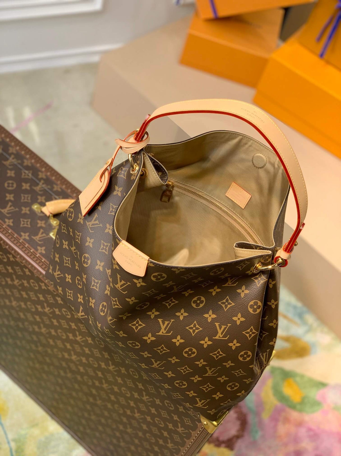 M43704 GRACEFUL MM big size MONOGRAM apricot Handbag subaxillary bag
