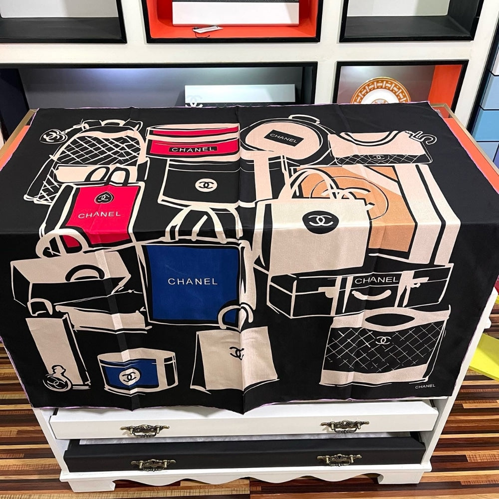 CC LUGGAGE PRINT SILK SCARF BLACK 90CM