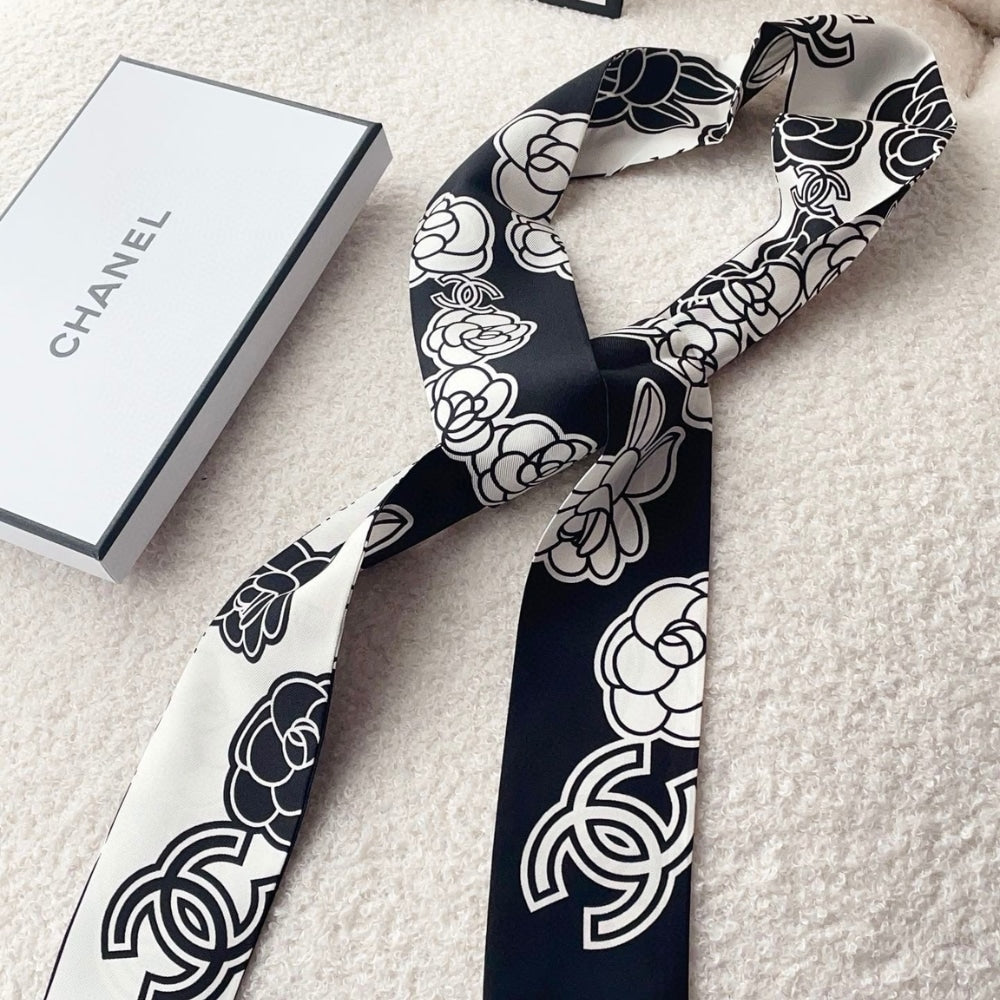 CC SILK CC CAMELLIA SLIM BANDEAU ECRU BLACK 120CM