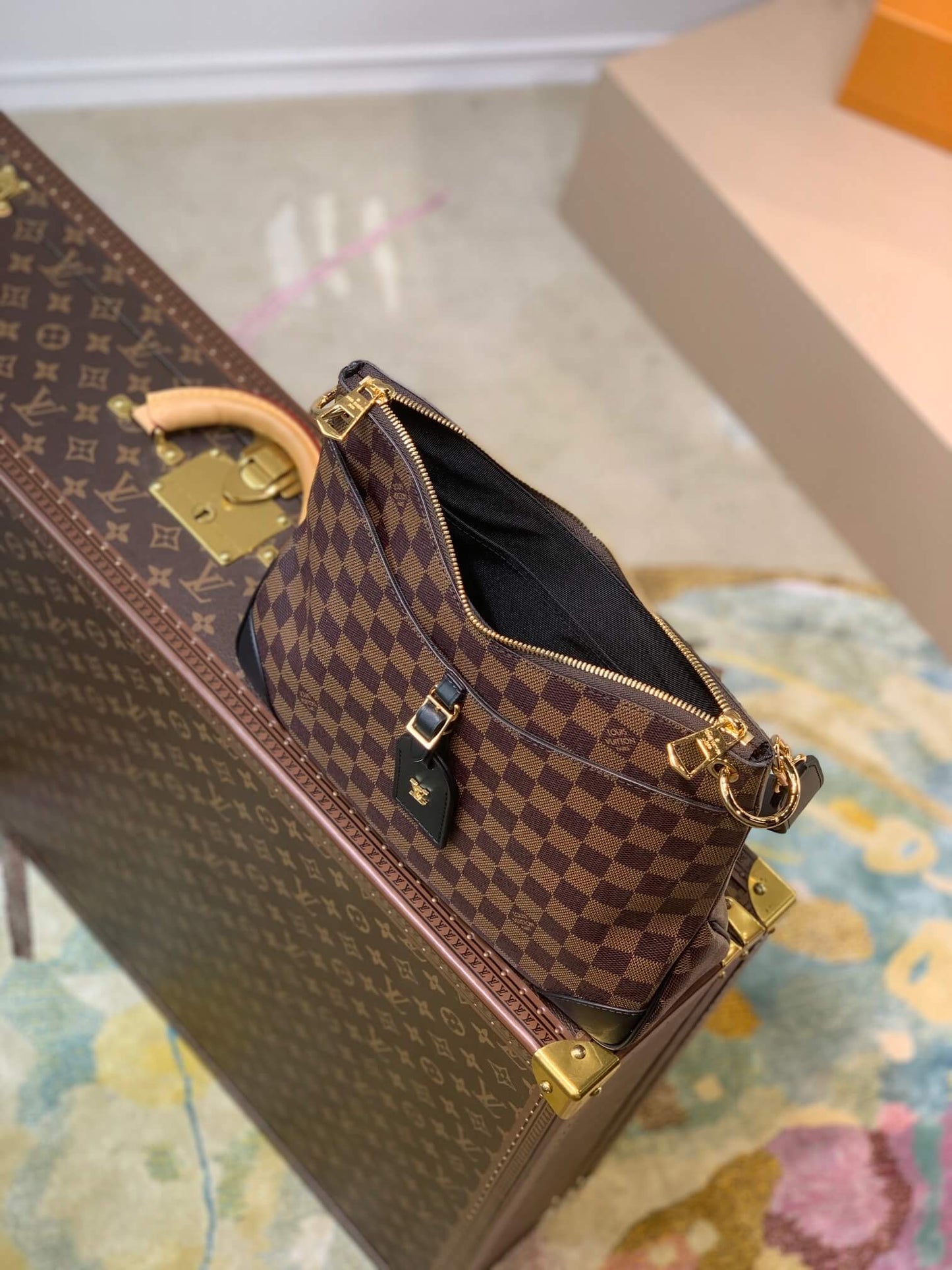 M45355 ODÉON MM coffee brown damier shoulder bag Khaki 31cm
