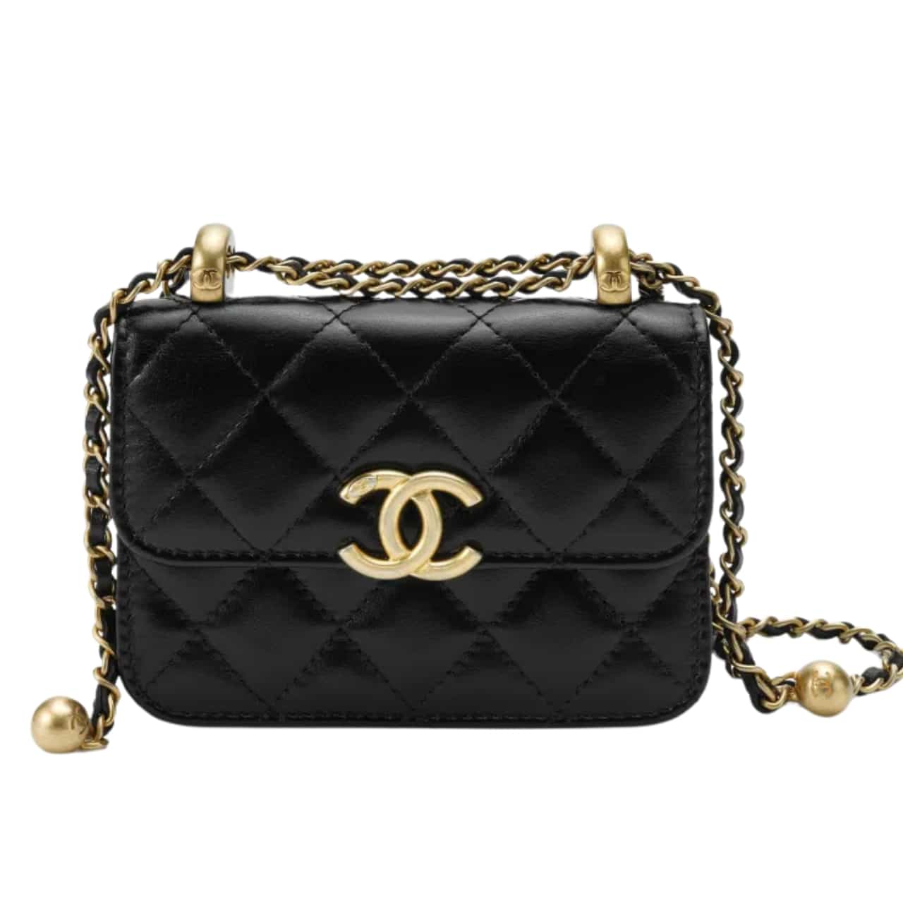 CC 21A MINI FLAP COIN PURSE WITH CHAIN HANDLE SHOULDER CROSSBODY BAG BLACK 12CM