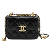CC 21A MINI FLAP COIN PURSE WITH CHAIN HANDLE SHOULDER CROSSBODY BAG BLACK 12CM