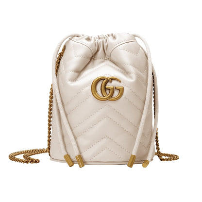 GG GG MARMONT MINI BUCKET BAG WHITE MATELASSÉ CHEVRON 12CM 575163 DTDRT 9022