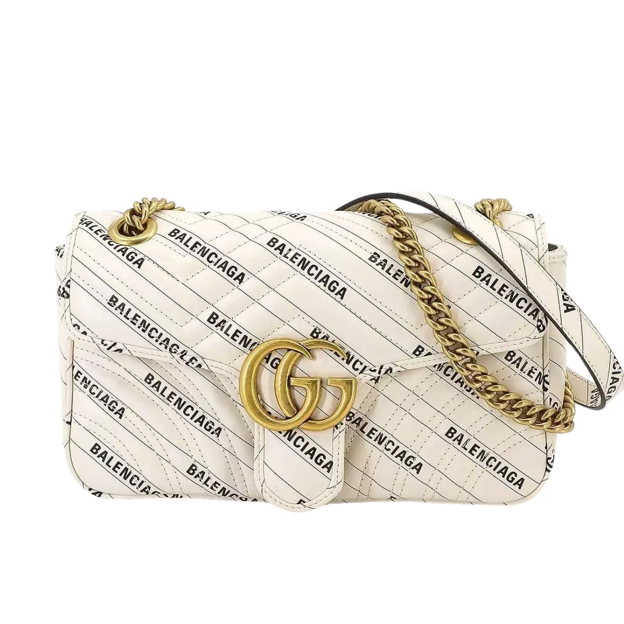 GG X BALENCIAGA THE HACKER PROJECT SMALL GG MARMONT BAG WHITE 26CM
