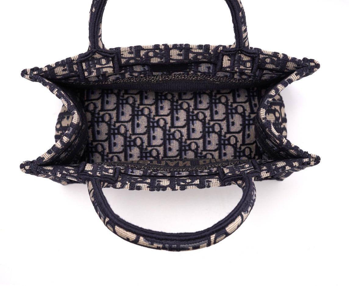 DIR1286 Book Tote CHRISTIAN mini 26.5cm Oblique blue-3 Embroidery Handbag