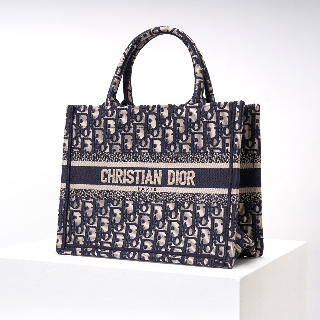 DIR1286 Book Tote CHRISTIAN mini 26.5cm Oblique blue-3 Embroidery Handbag