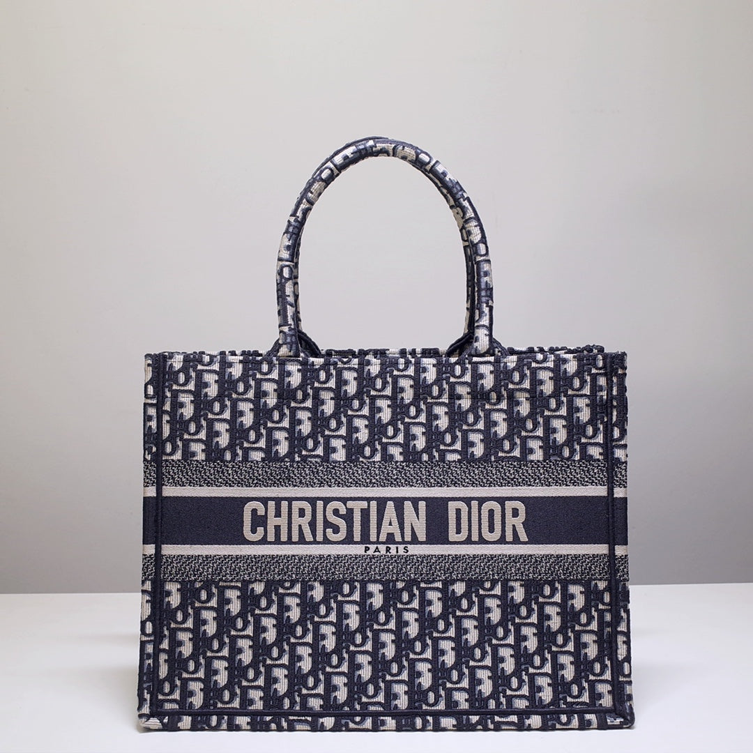 DIR1286 Book Tote big size 36.5cm 41.5cm Oblique Embroidery blue