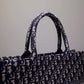 DIR1286 Book Tote big size 36.5cm 41.5cm Oblique Embroidery blue