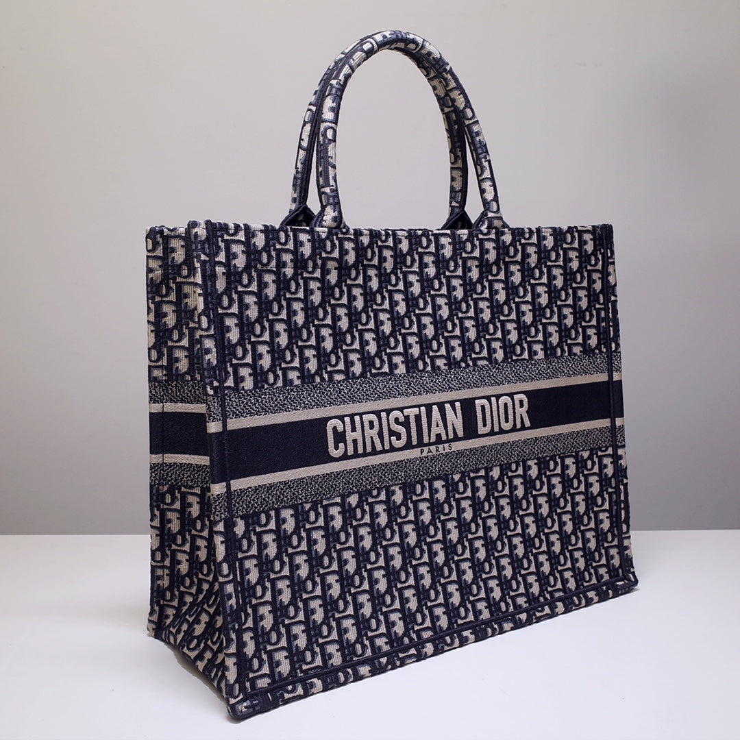 DIR1286 Book Tote big size 36.5cm 41.5cm Oblique Embroidery blue