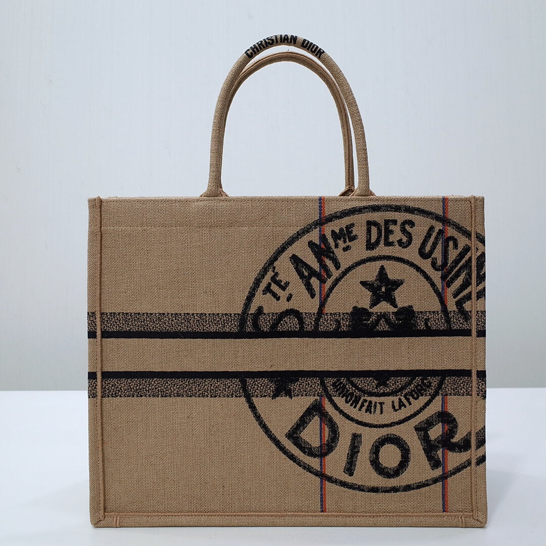 DIR1286 Book Tote BIG size 41.5cm 36.5cm Embroidery LOGO red Handbag grey-3