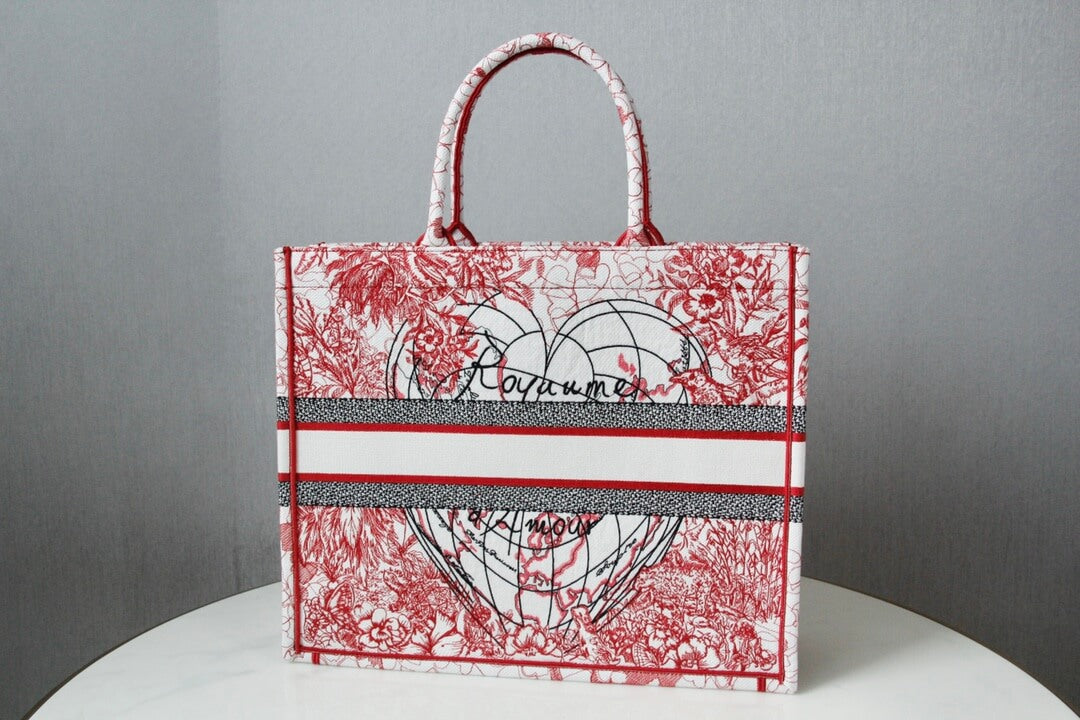 DIR1286 Book Tote BIG size 41.5cm Embroidery LOGO red Handbag