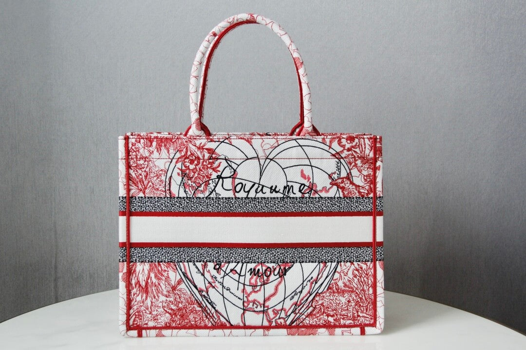 DIR1286 Book Tote BIG size 41.5cm Embroidery LOGO red Handbag