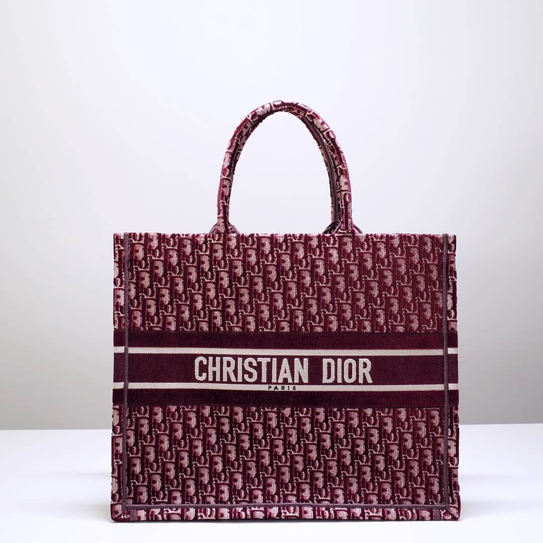 DIR1286 Book Tote BIG size 41.5cm 36.5cm Embroidery LOGO red Handbag maroon