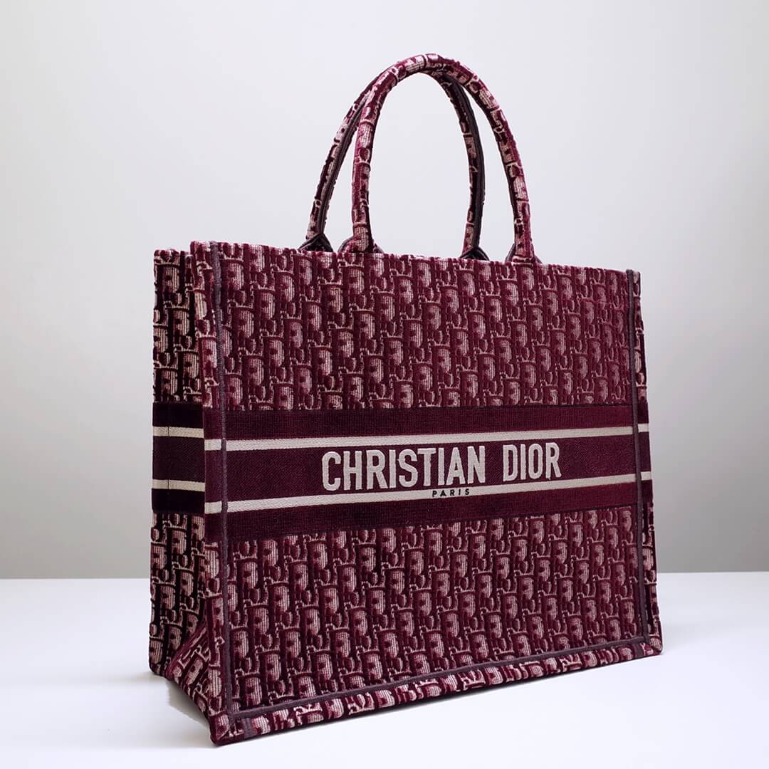 DIR1286 Book Tote BIG size 41.5cm 36.5cm Embroidery LOGO red Handbag maroon