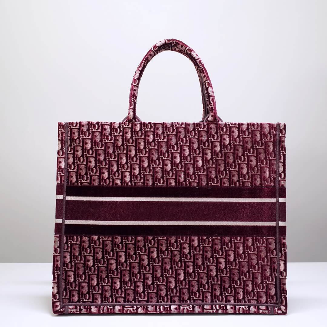 DIR1286 Book Tote BIG size 41.5cm 36.5cm Embroidery LOGO red Handbag maroon