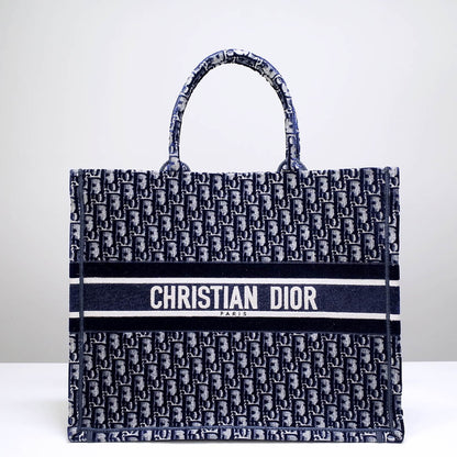 DIR1286 Book Tote big size 36.5cm 41.5cm Oblique Embroidery blue white-2