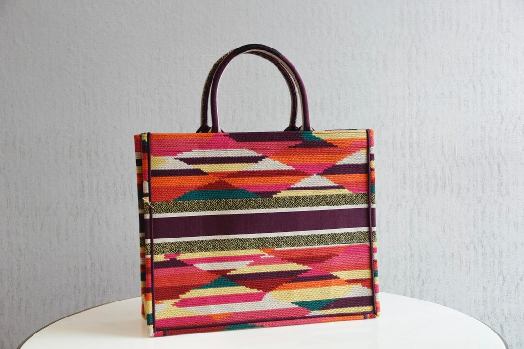 DIR1286 Book bag Tote Embroidery 36.5cm 41.5cm Handbag red-3
