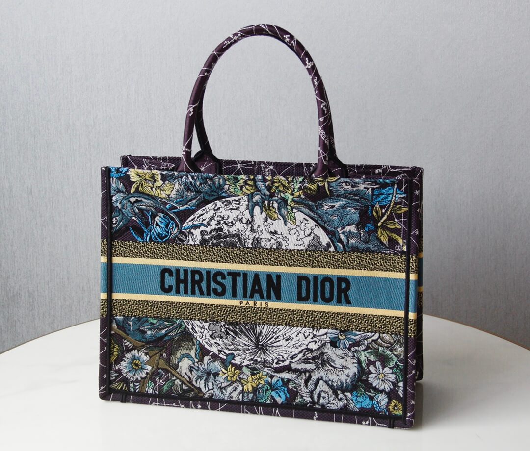 DIR1286 Book bag Tote Embroidery blue white 36.5cm 41.5cm Handbag
