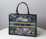 DIR1286 Book bag Tote Embroidery blue white 36.5cm 41.5cm Handbag
