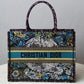 DIR1286 Book bag Tote Embroidery blue white 36.5cm 41.5cm Handbag