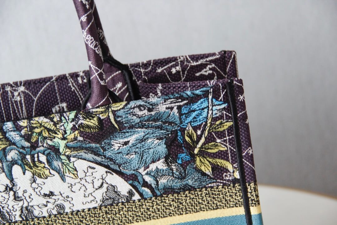 DIR1286 Book bag Tote Embroidery blue white 36.5cm 41.5cm Handbag