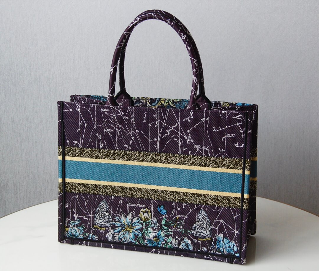 DIR1286 Book bag Tote Embroidery blue white 36.5cm 41.5cm Handbag