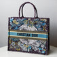 DIR1286 Book bag Tote Embroidery blue white 36.5cm 41.5cm Handbag