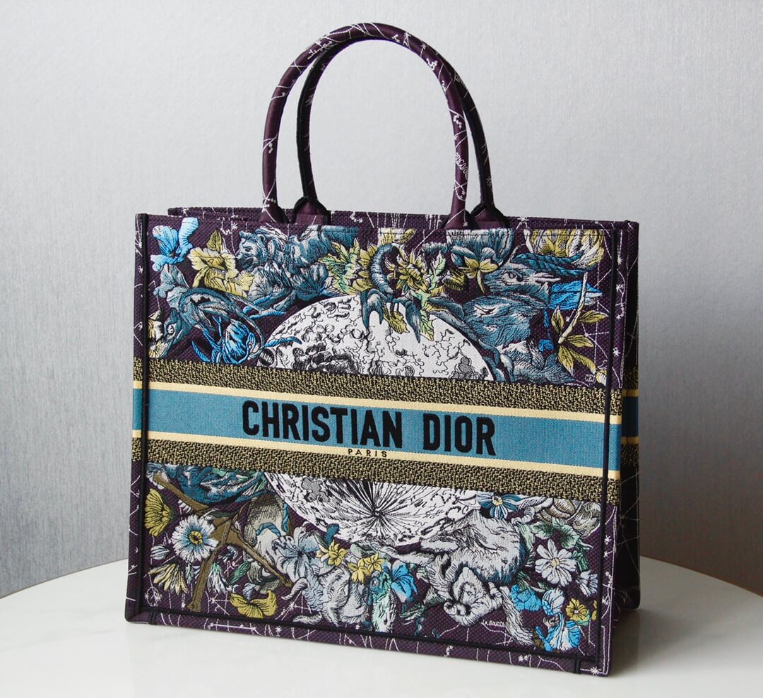 DIR1286 Book bag Tote Embroidery blue white 36.5cm 41.5cm Handbag