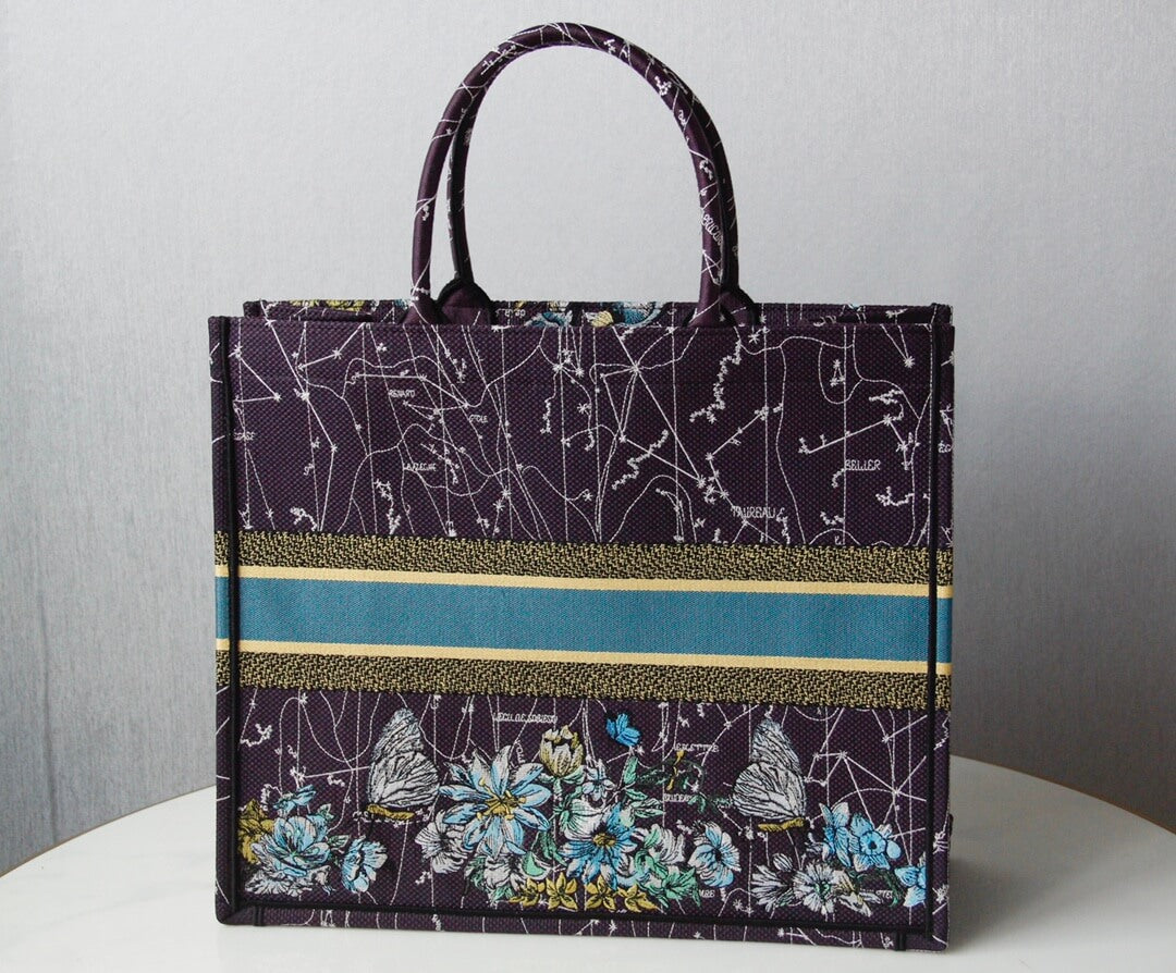 DIR1286 Book bag Tote Embroidery blue white 36.5cm 41.5cm Handbag