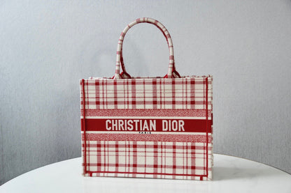 DIR1286 Book bag Tote Embroidery red white 36.5cm 41.5cm Handbag