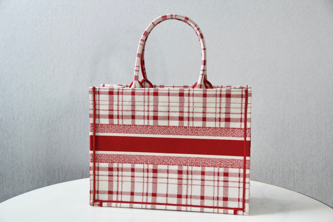 DIR1286 Book bag Tote Embroidery red white 36.5cm 41.5cm Handbag