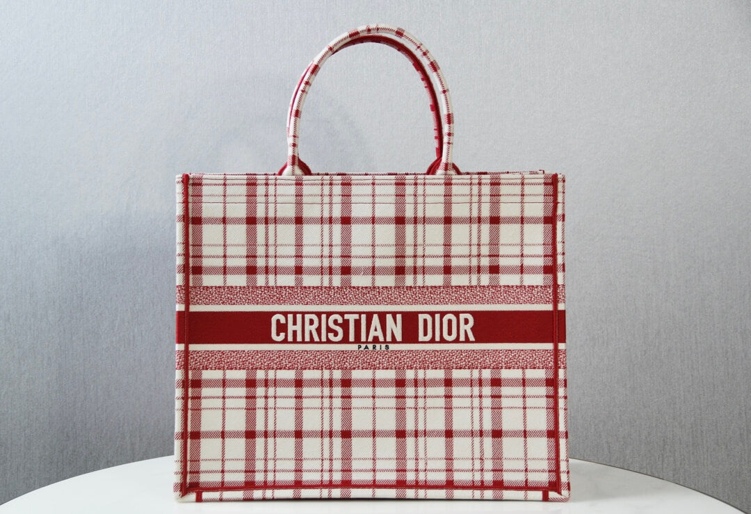 DIR1286 Book bag Tote Embroidery red white 36.5cm 41.5cm Handbag