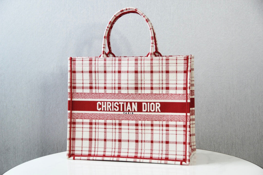 DIR1286 Book bag Tote Embroidery red white 36.5cm 41.5cm Handbag