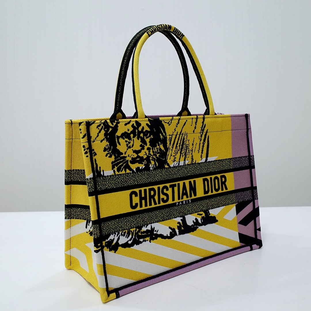 DIR1286 Book bag Tote Embroidery yellow 36.5cm 41.5cm Handbag