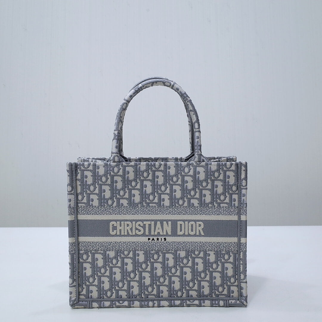 DIR1286 Book Tote BIG 26.5cm Embroidery LOGO red Handbag grey white