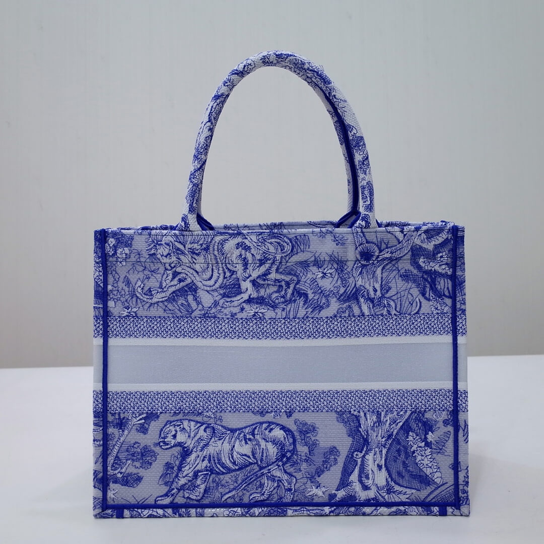 DIR1286 Book Tote big size 36.5cm 41.5cm Oblique Embroidery blue-5