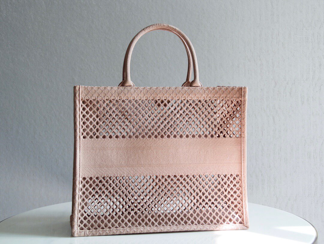 DIR1286 Book Tote big size 36.5cm 41.5cm Oblique Embroidery nude