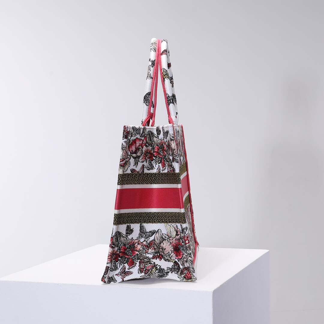 DIR1286 Book Tote big size 36.5cm 41.5cm Oblique Embroidery white red-2