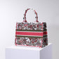 DIR1286 Book Tote big size 36.5cm 41.5cm Oblique Embroidery white red-2