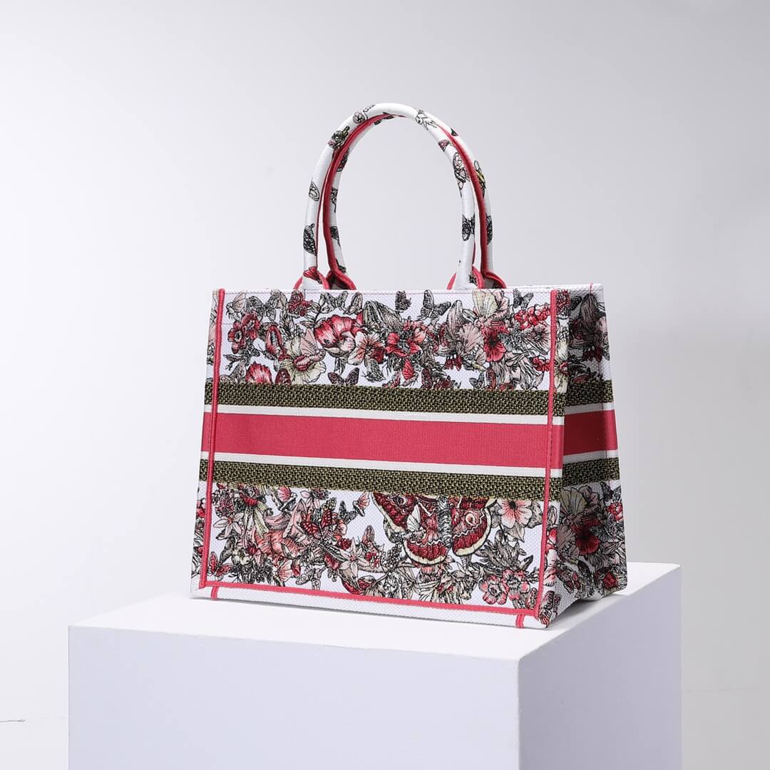 DIR1286 Book Tote big size 36.5cm 41.5cm Oblique Embroidery white red-2
