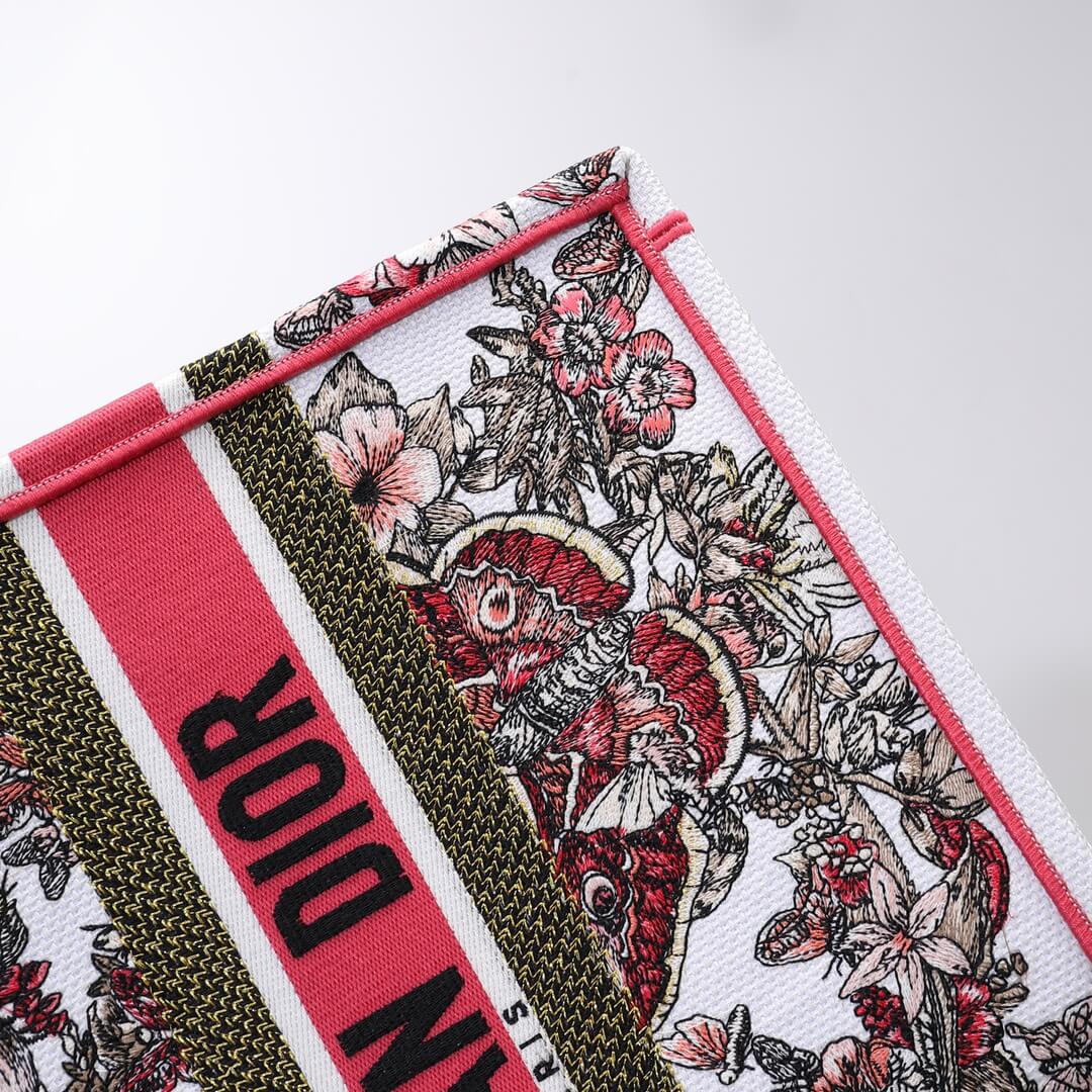DIR1286 Book Tote big size 36.5cm 41.5cm Oblique Embroidery white red-2