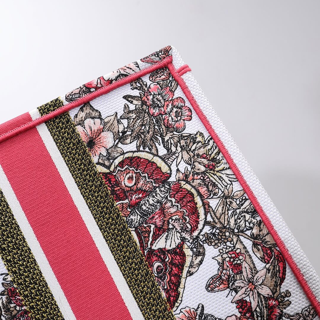 DIR1286 Book Tote big size 36.5cm 41.5cm Oblique Embroidery white red-2