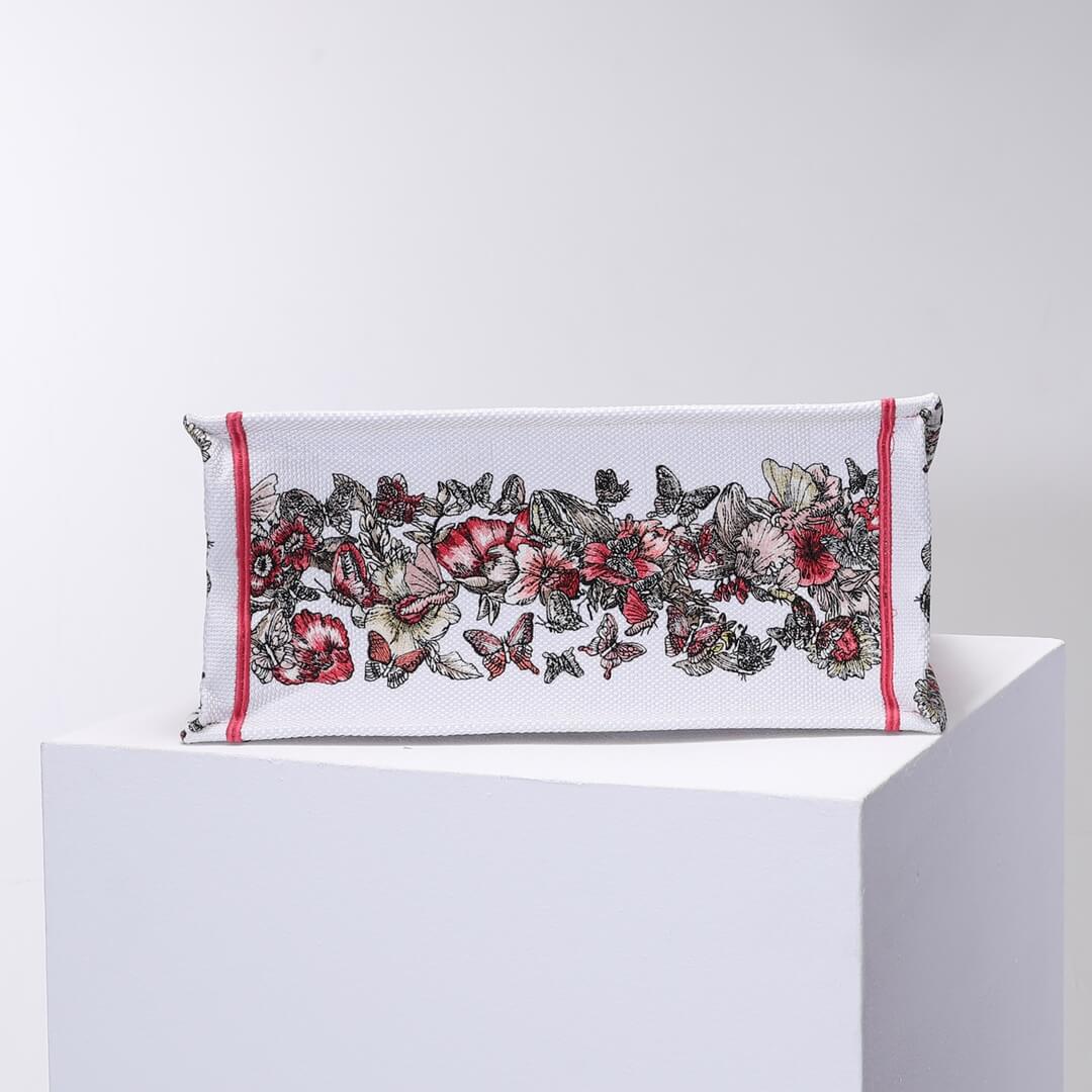 DIR1286 Book Tote big size 36.5cm 41.5cm Oblique Embroidery white red-2