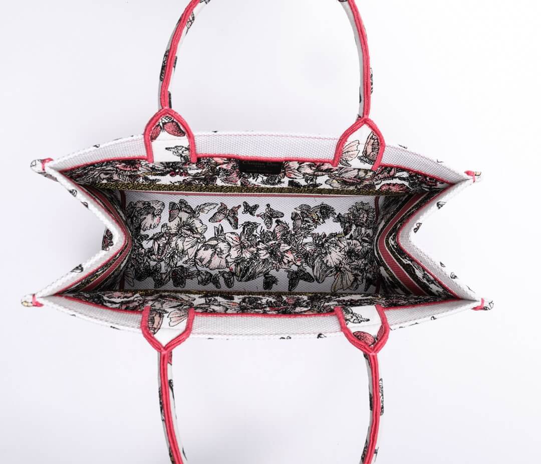 DIR1286 Book Tote big size 36.5cm 41.5cm Oblique Embroidery white red-2